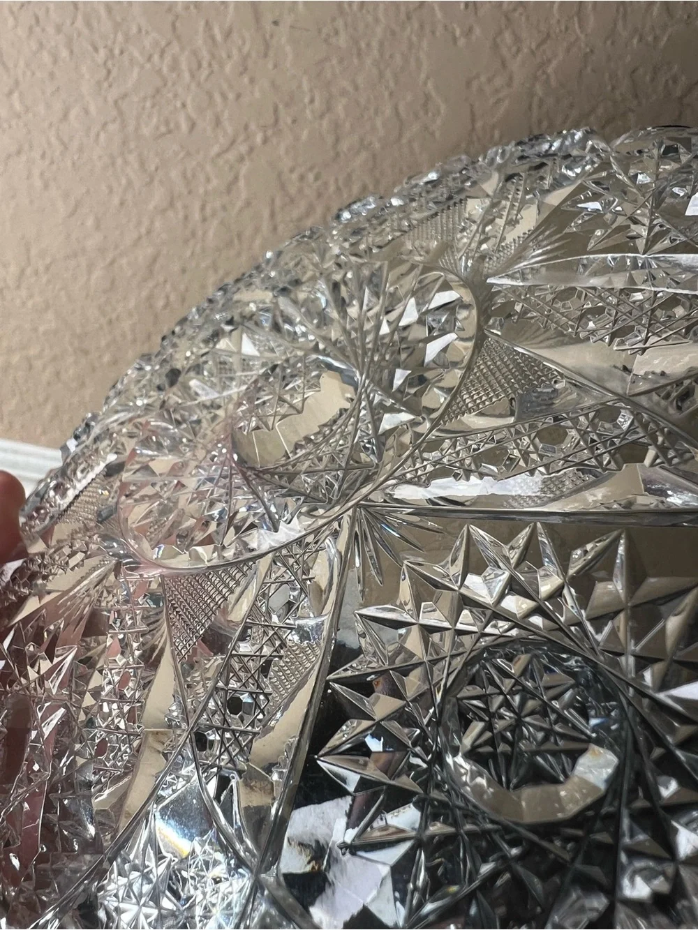 Vintage Brilliant Style Cut Glass Plate, Deep Cut Starburst Crystal Platter